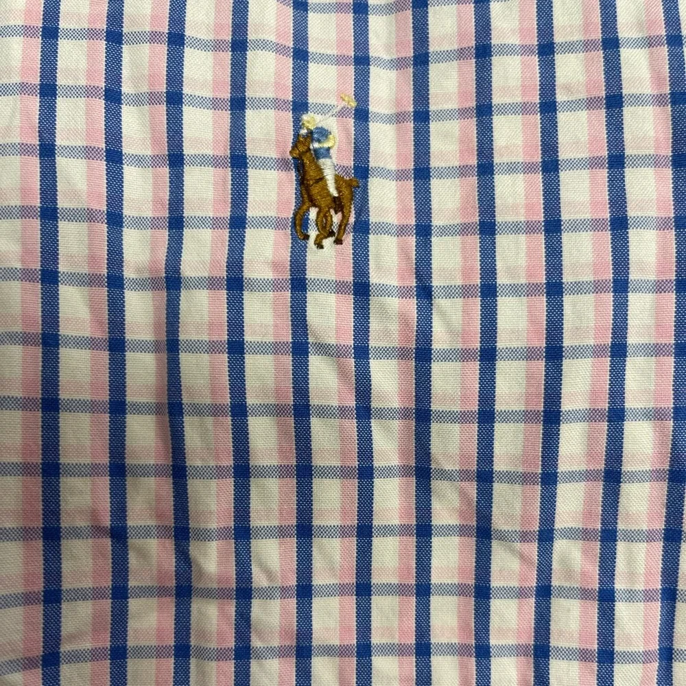 Excellent used condition men’s 18 neck Ralph Lauren pink & blue check button up - Picture 5 of 7